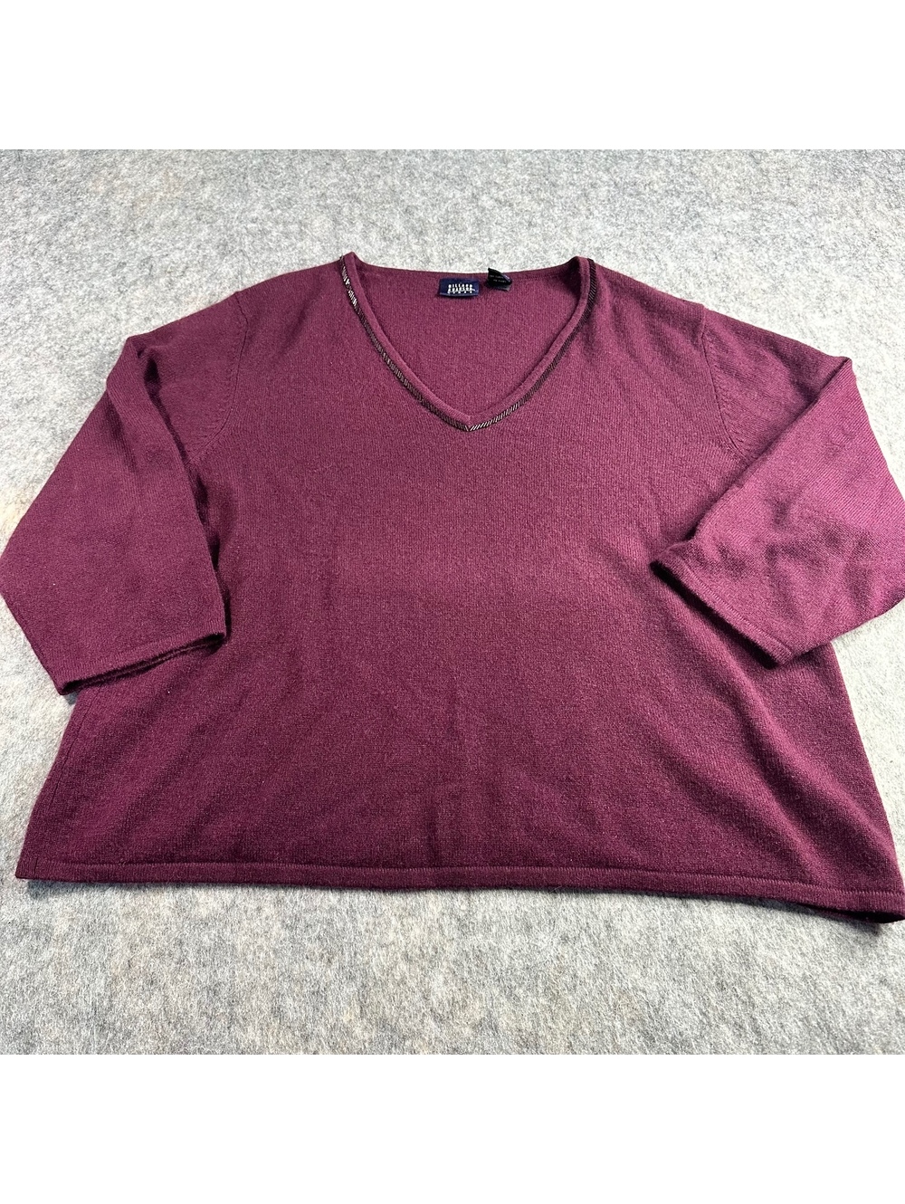 Hillard & Hanson Burgundy 100% Cashmere V-neck Quiet Luxury Long Sleeve Top 3X